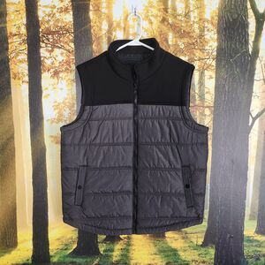 Rock & Republic Mens L Puffer Vest Insulated Gray And Black Zip-Up Jacket Coat